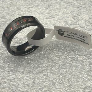 Blackjack Men’s Red Carbon Fiber & Black Stainless Steel Ring NWT